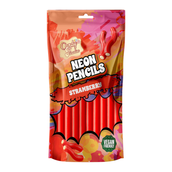 Candy Paradise Neon Pencils Strawberry 130g./ Halal-Vegan
