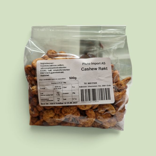 Hovedbilde Cashewnøtter Røkt Pluto Import 500g.