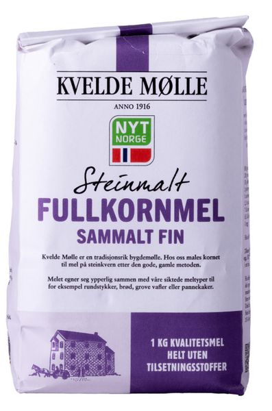 Kvelde Mølle Fullkornmel Steinmalt Sammalt Fin 1kg.
