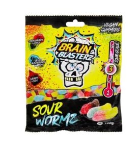 Hovedbilde Brain Blasterz Sour Wormz gummies 100g.