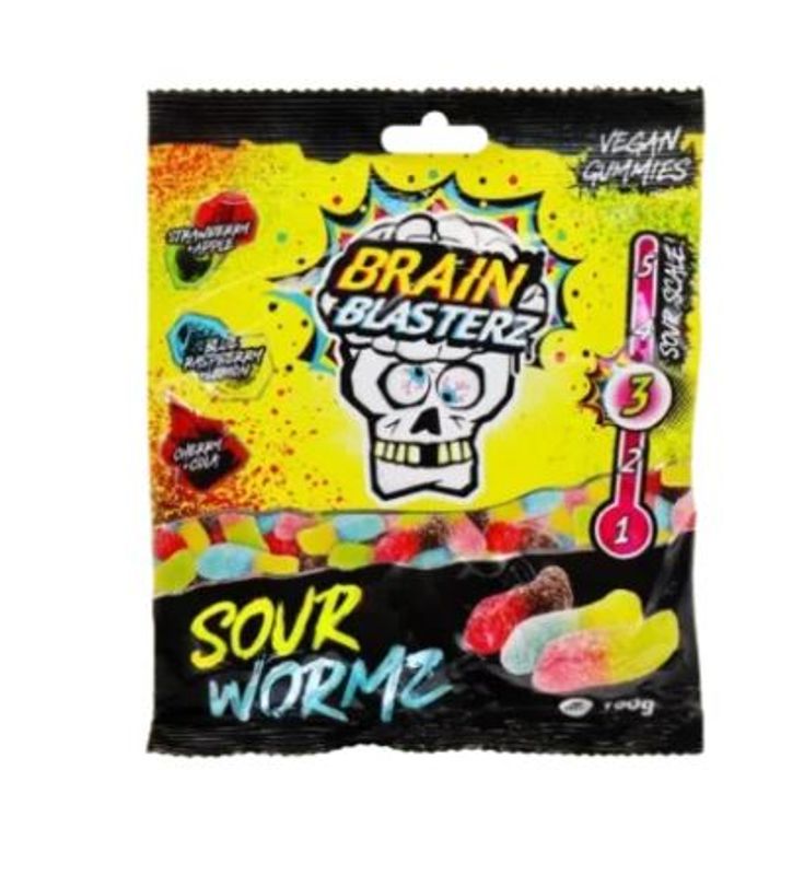 Brain Blasterz Sour Wormz gummies 100g.