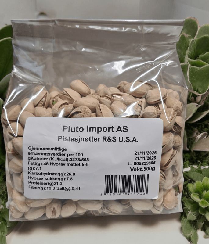 Pistasjnøtter Ristet/Saltet Pluto 500g.