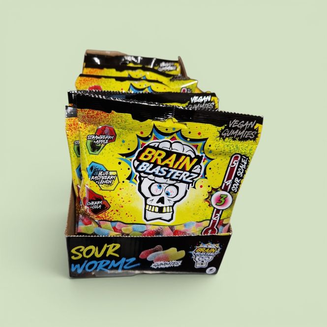 Hovedbilde Brain Blasterz Sour Wormz Gummies 100g*16st./Hele ...