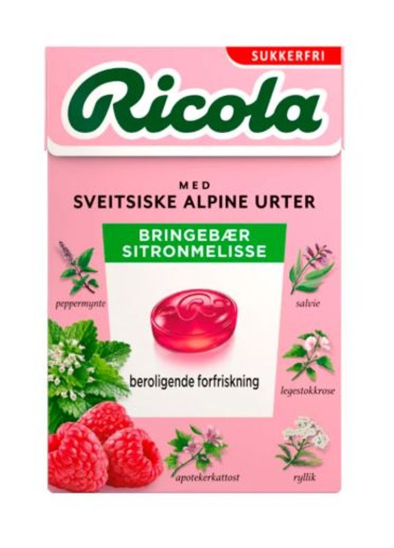 Ricola Bringebær Sitronmelisse SF 50g*20st./Hele Eske