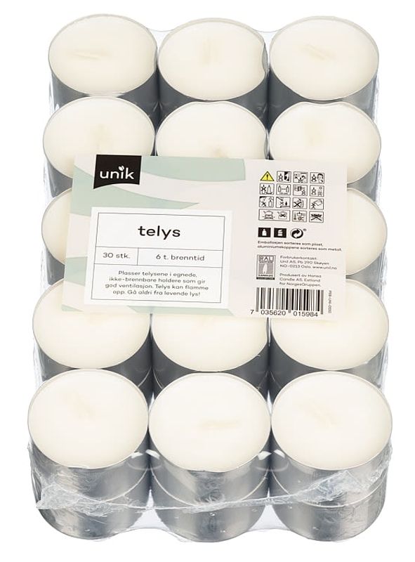 Telys Hvit 6T Unik 30st.