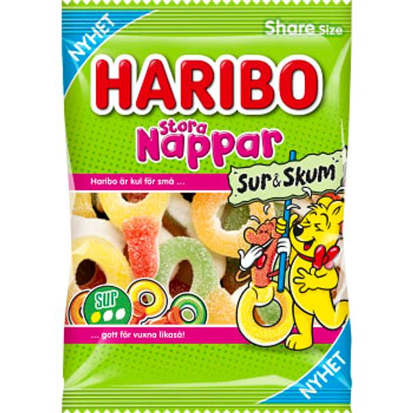 Haribo Stora Nappar Sur&Skum 150g.