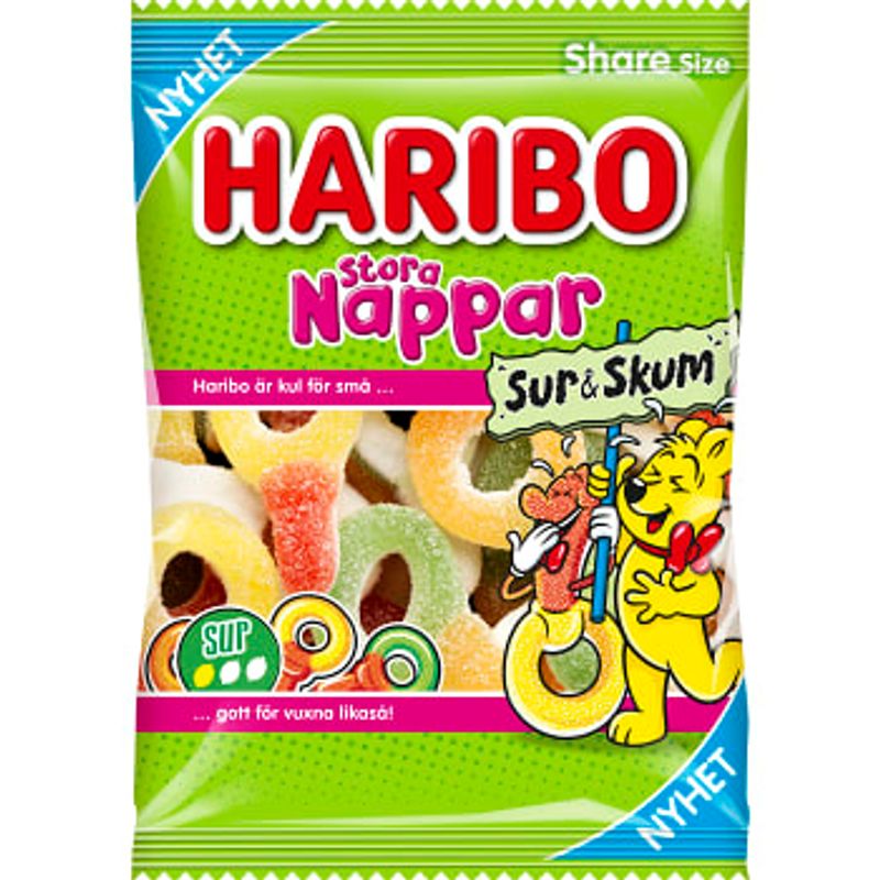Haribo Stora Nappar Sur&Skum 150g./dato
